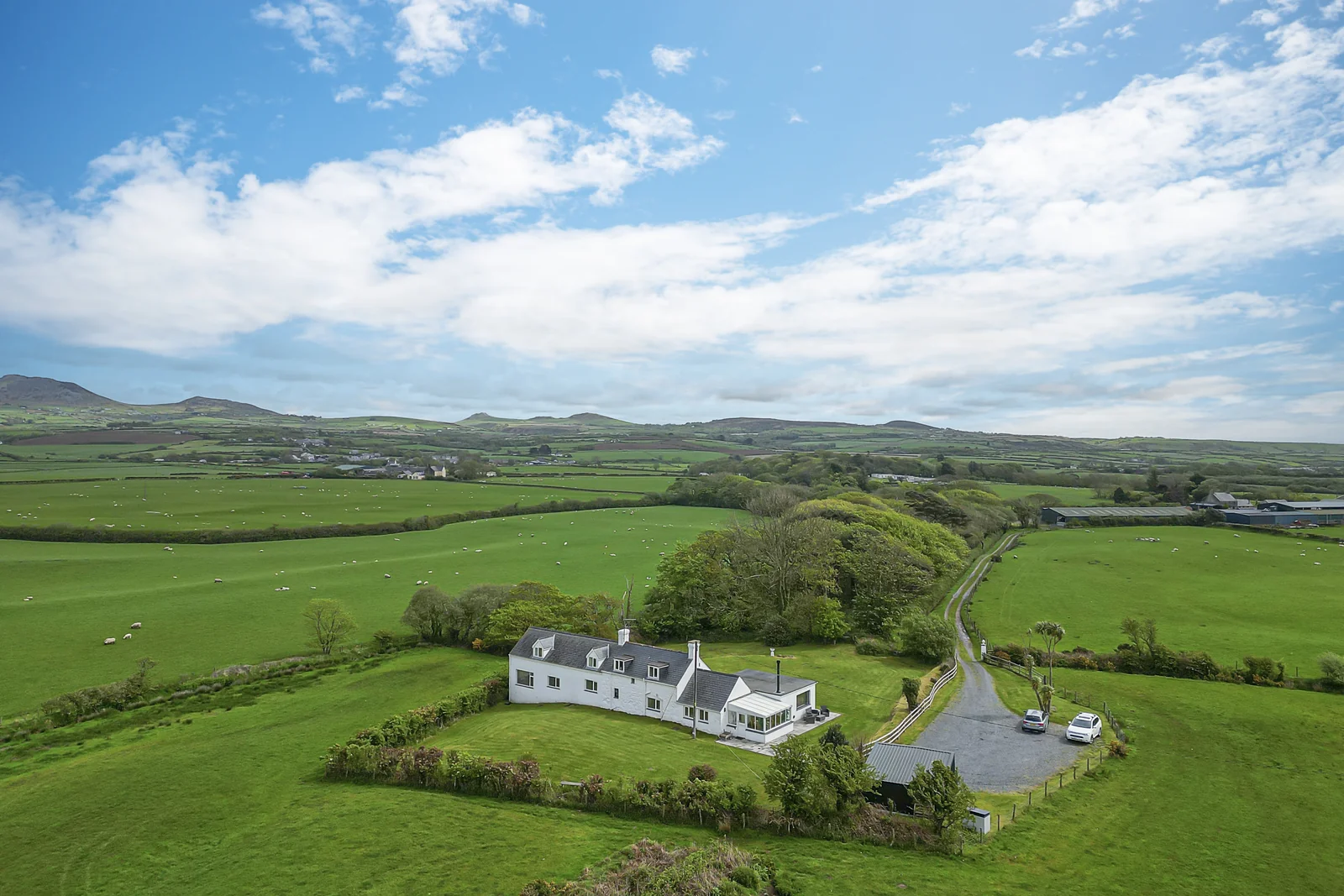 Aerial view of Tyn y Big Estate and its 10 acres